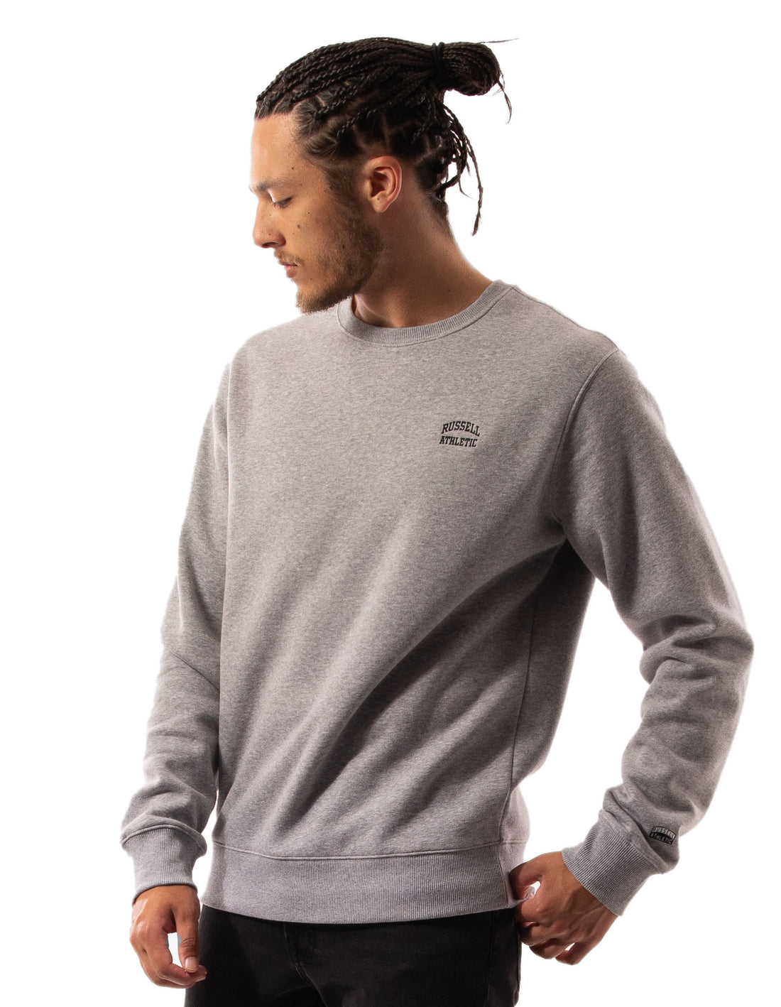 Pánské Svetr S Výstřihem Do Posádky Russell Athletic Originals Small Arch Šedé | PET-294368