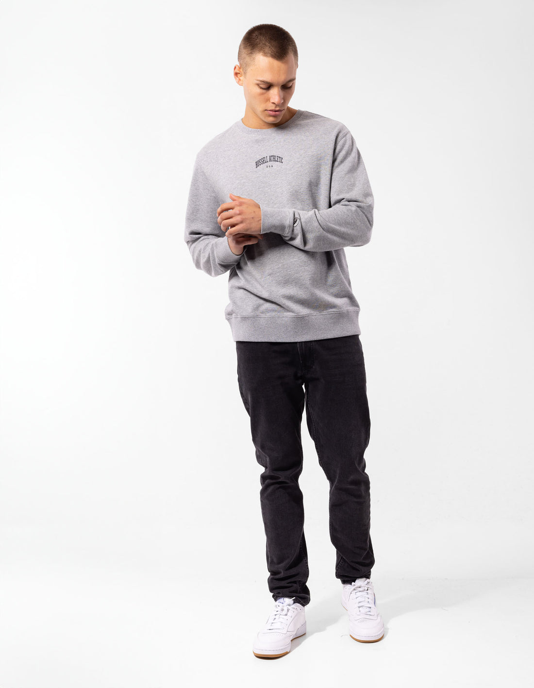 Pánské Svetr S Výstřihem Do Posádky Russell Athletic Originals Big Arch Unbrushed Šedé | FUG-132705