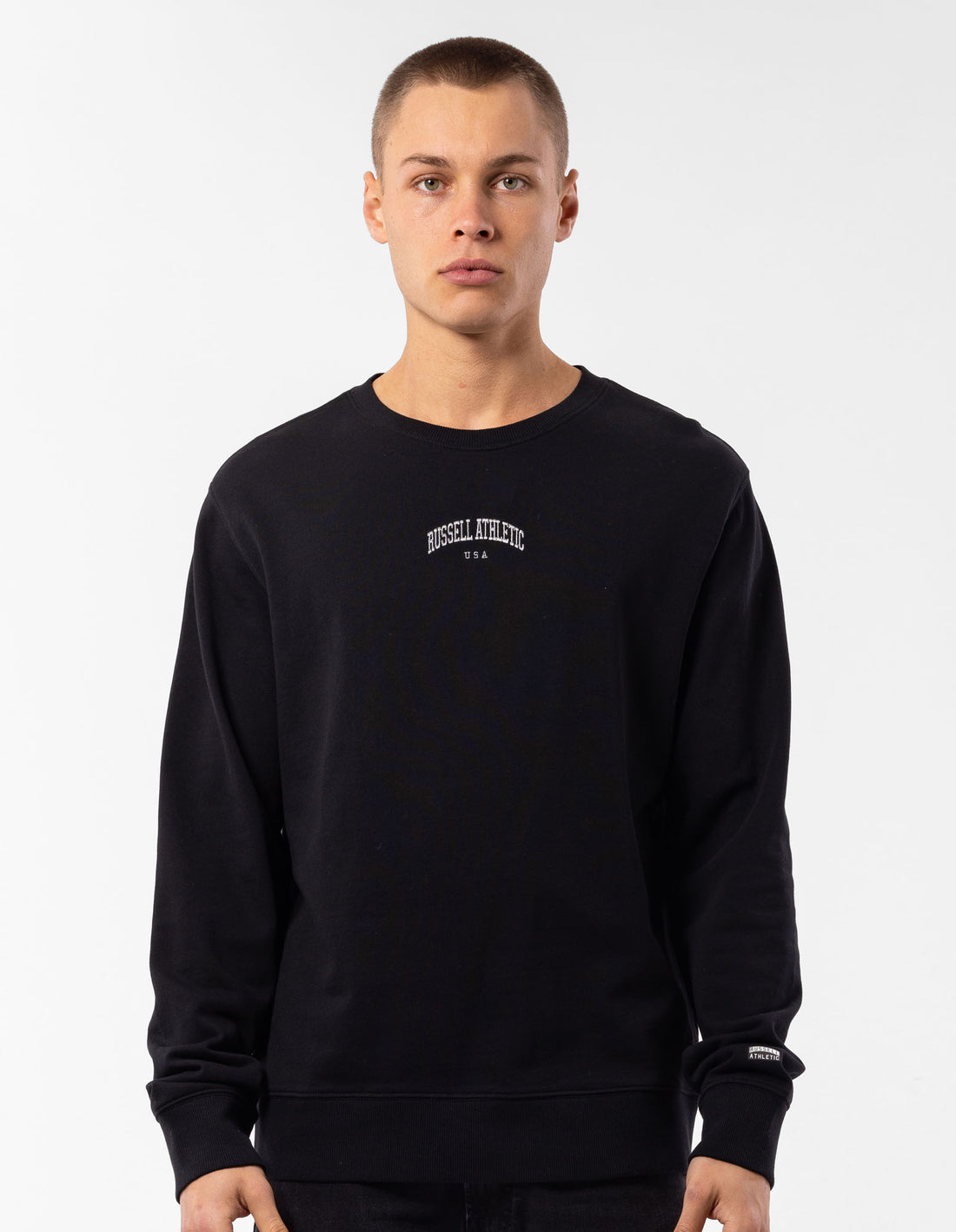 Pánské Svetr S Výstřihem Do Posádky Russell Athletic Originals Big Arch Unbrushed Černé | JVS-973621