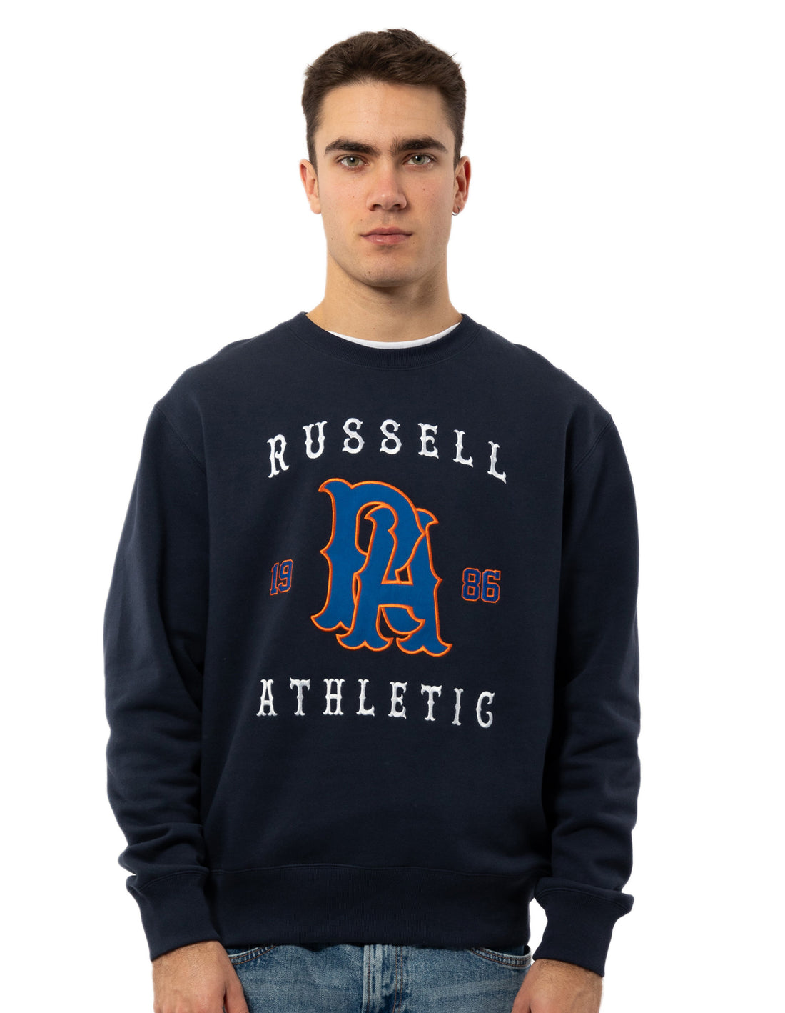 Pánské Svetr S Výstřihem Do Posádky Russell Athletic Midfielder Tmavě Blankyt | DTL-695184
