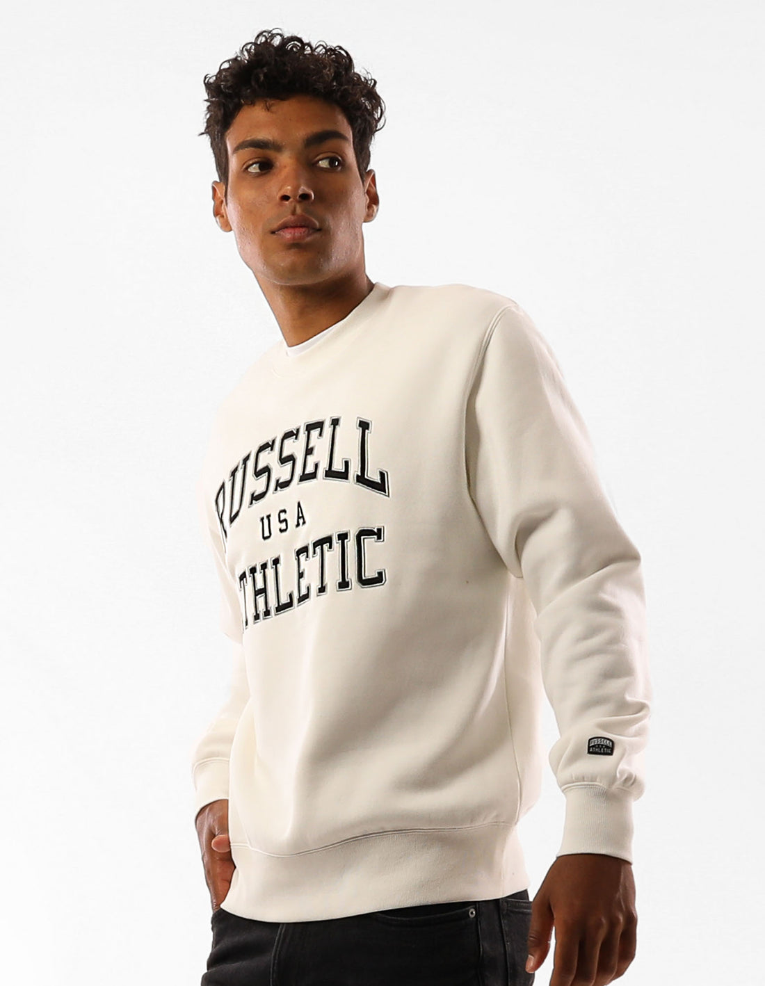 Pánské Svetr S Výstřihem Do Posádky Russell Athletic Melrose Béžový | PDN-529431