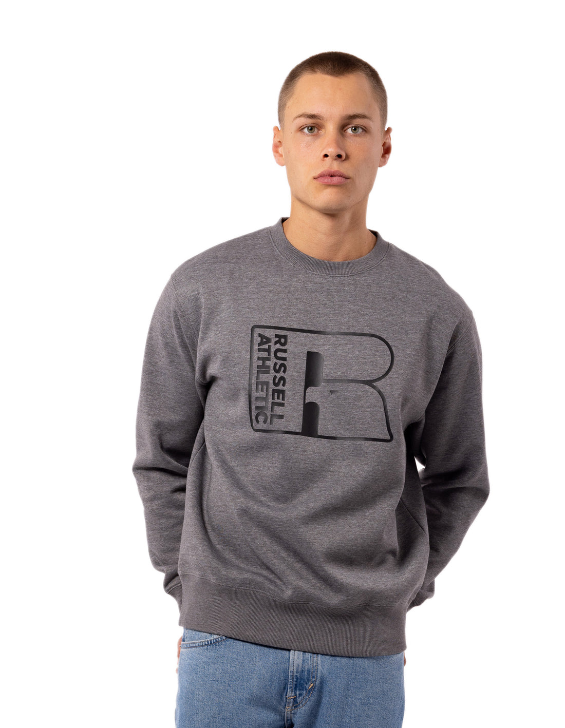 Pánské Svetr S Výstřihem Do Posádky Russell Athletic Corp Inlay Logo Šedé | EDB-803596