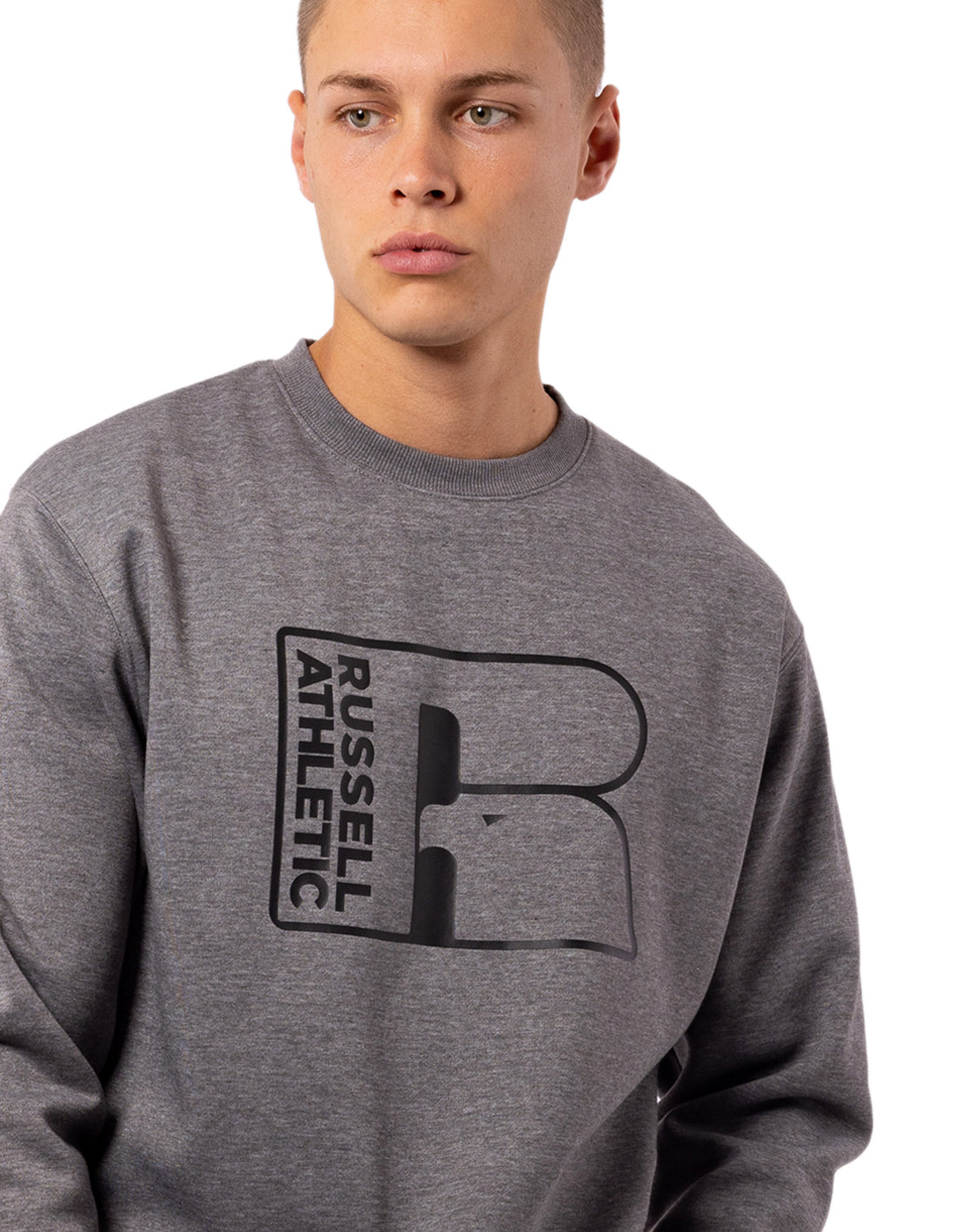Pánské Svetr S Výstřihem Do Posádky Russell Athletic Corp Inlay Logo Šedé | EDB-803596