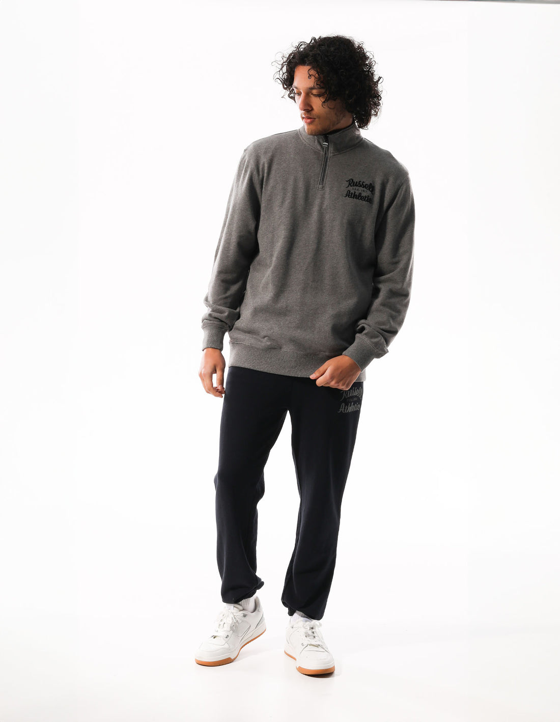 Pánské Top Russell Athletic Baseball Script 1/4 Zip Tmavě Šedé | XRC-578120