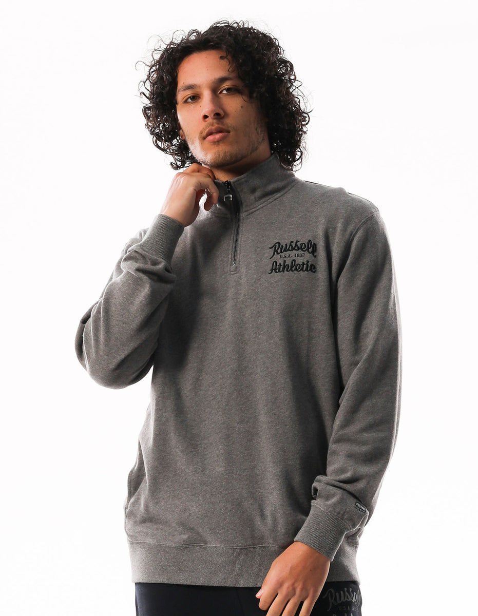 Pánské Top Russell Athletic Baseball Script 1/4 Zip Tmavě Šedé | XRC-578120