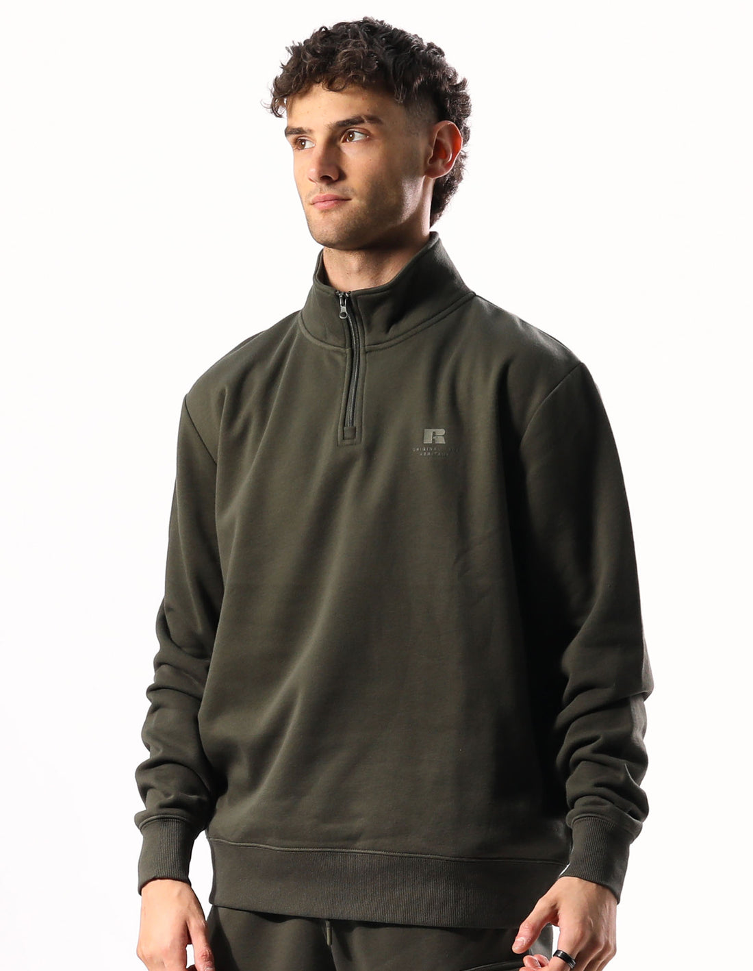 Pánské Top Russell Athletic Brooklyn Quarter Zip Olivy Zelené | GEM-487019