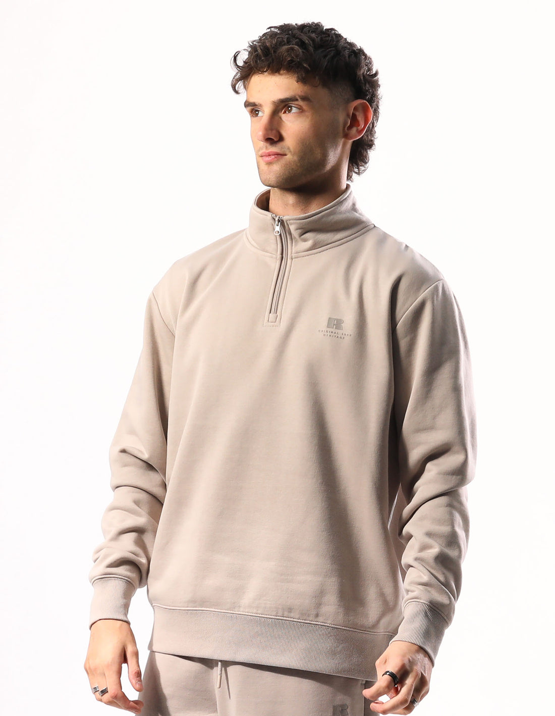 Pánské Top Russell Athletic Brooklyn Quarter Zip Béžový | BNJ-084975