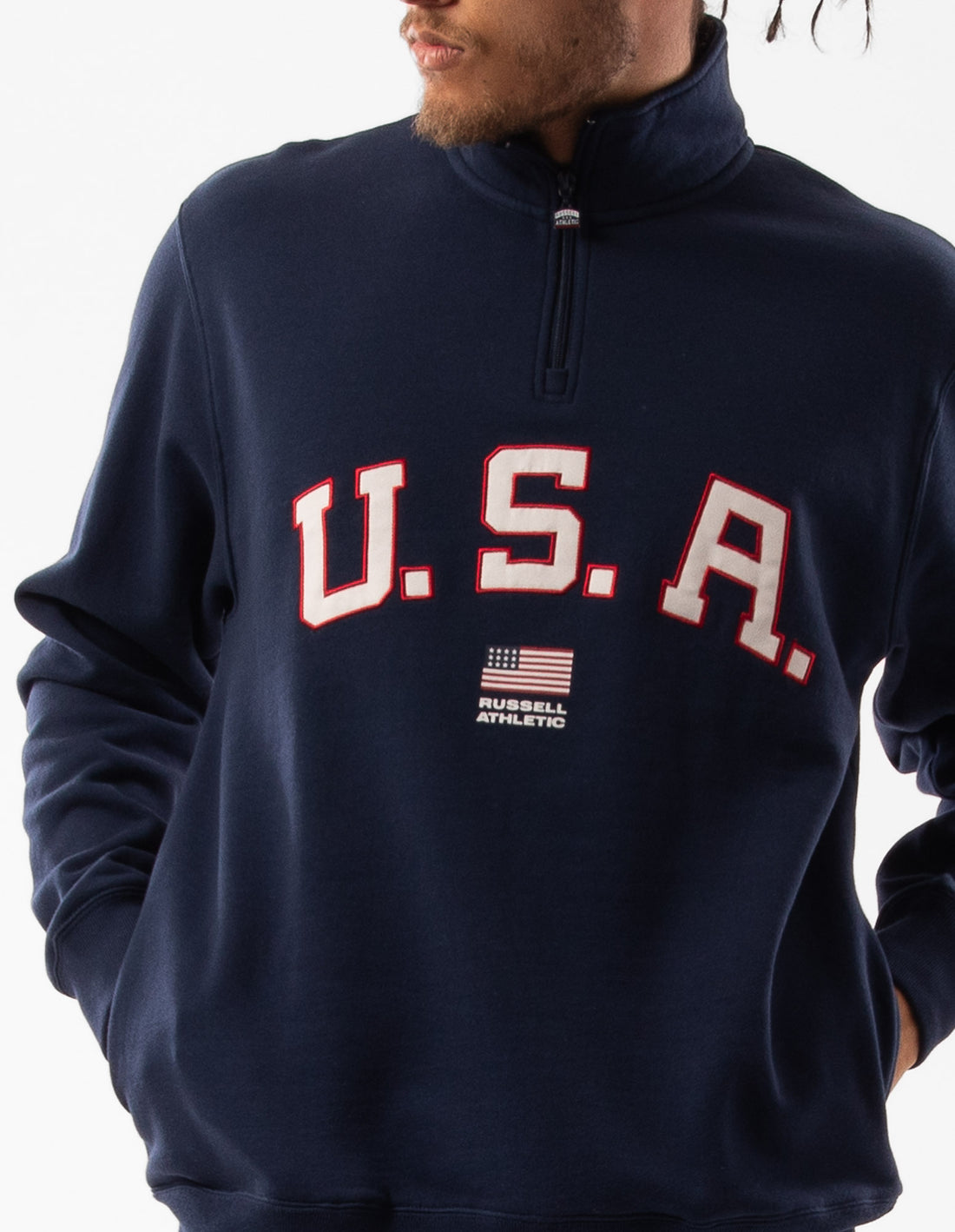 Pánské Top Russell Athletic Lewis 1/4 Zip Tmavě Blankyt | VJS-716029