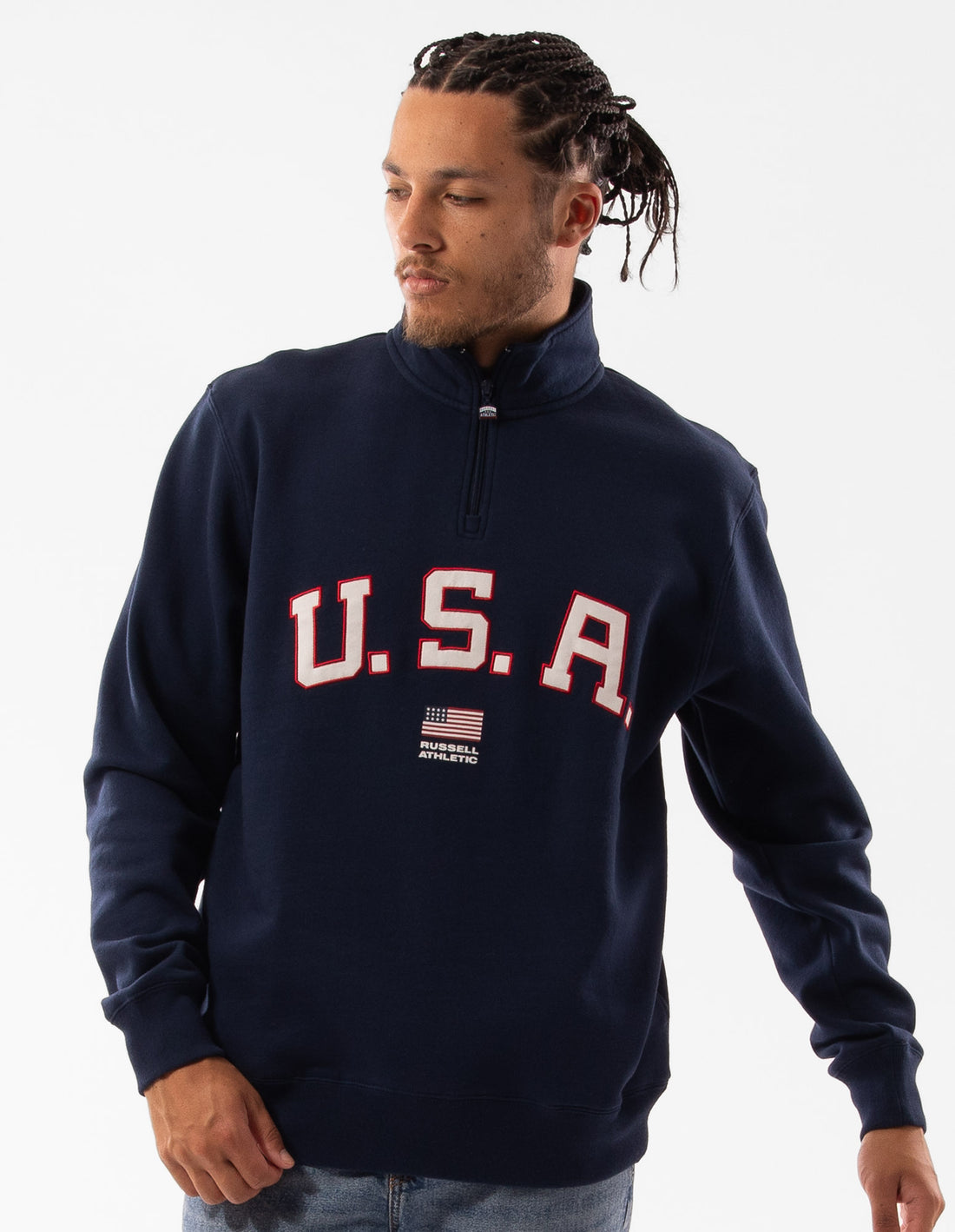 Pánské Top Russell Athletic Lewis 1/4 Zip Tmavě Blankyt | VJS-716029