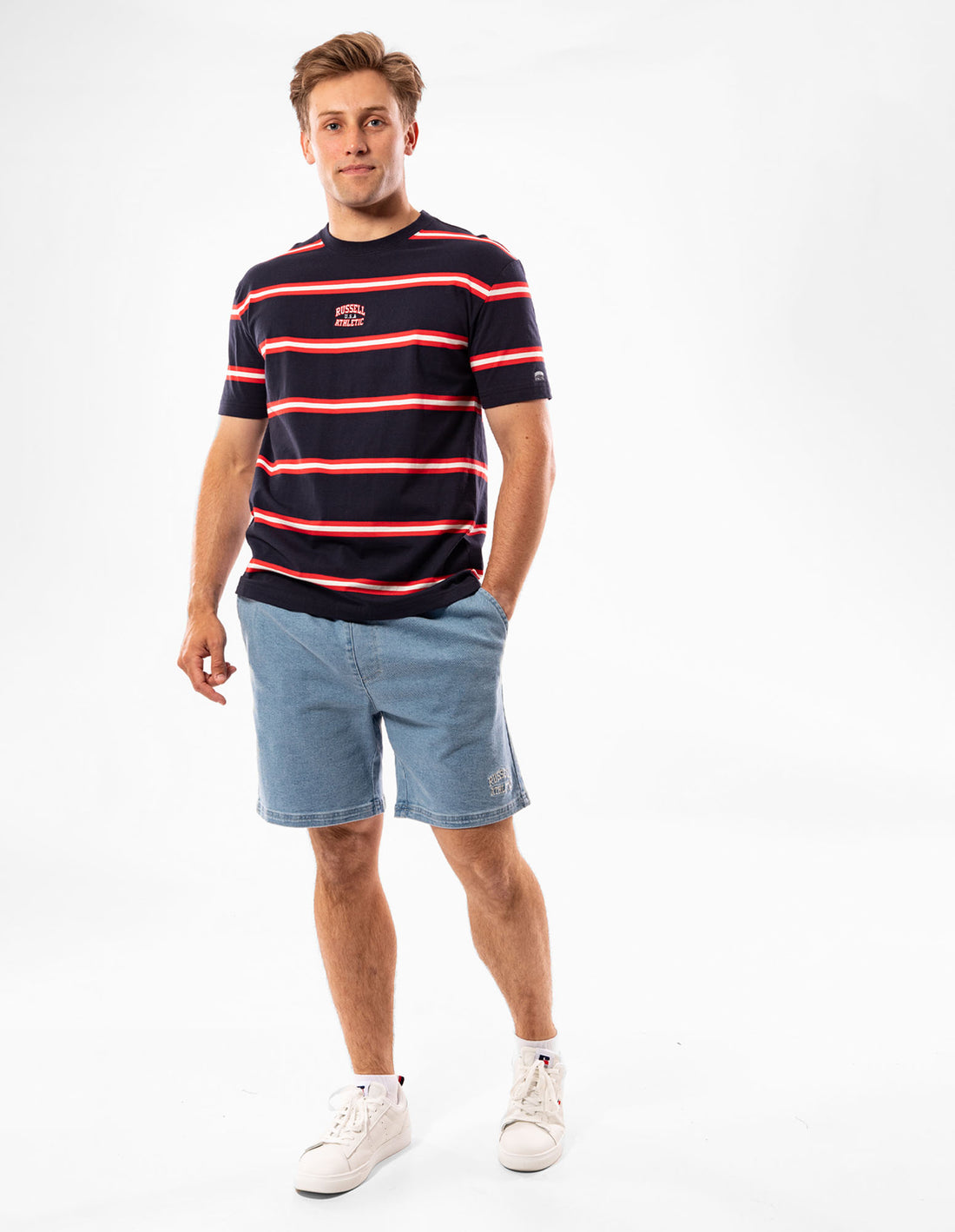 Pánské Tričko Russell Athletic Kansas Stripe Tmavě Blankyt | RTD-290451