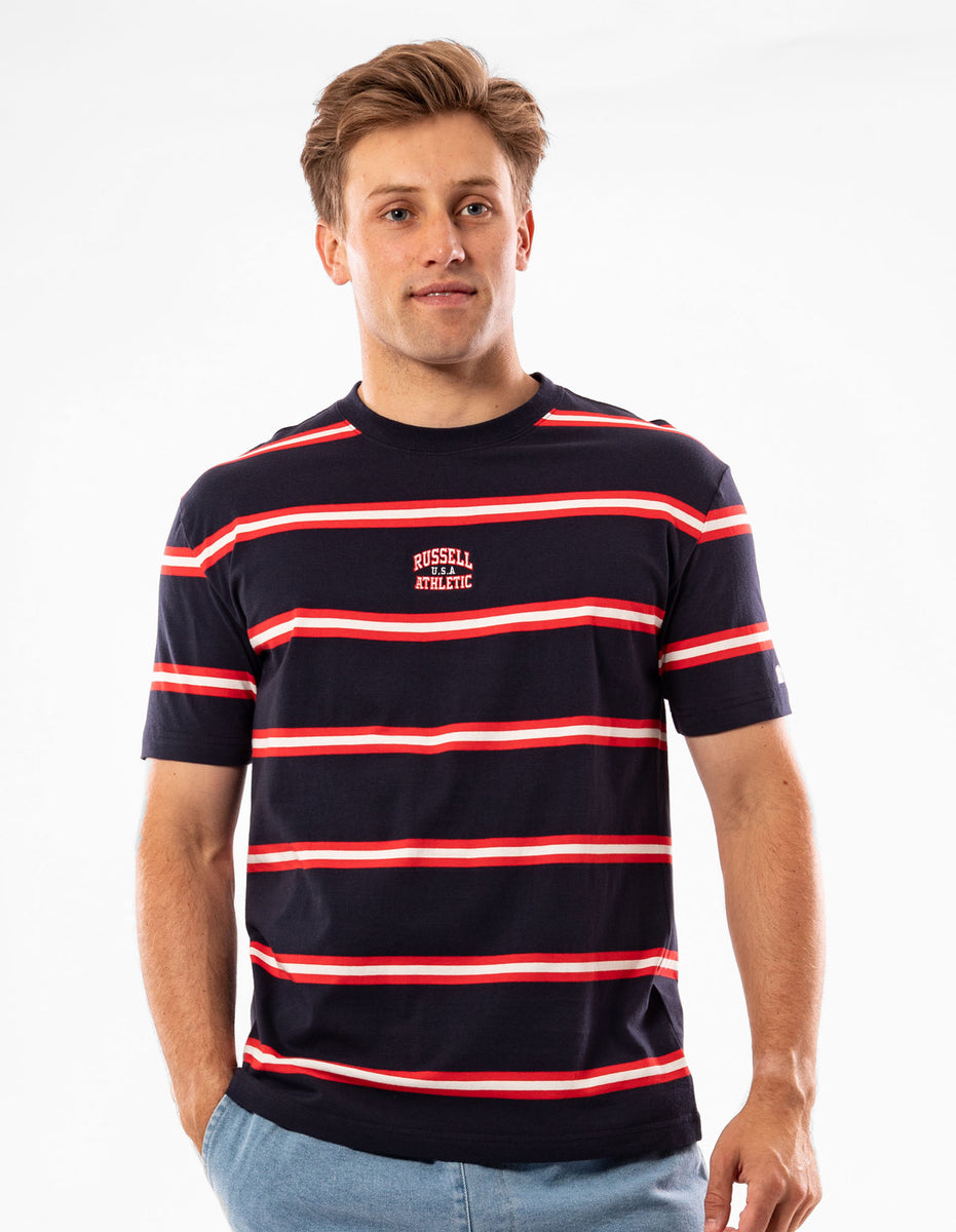 Pánské Tričko Russell Athletic Kansas Stripe Tmavě Blankyt | RTD-290451